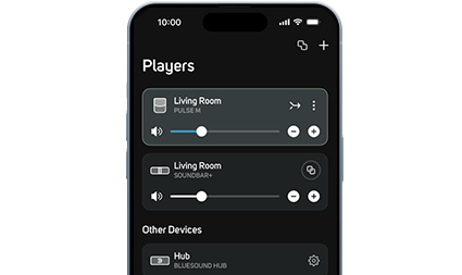 BluOS 4.0 app on iPhone setup speakers screen